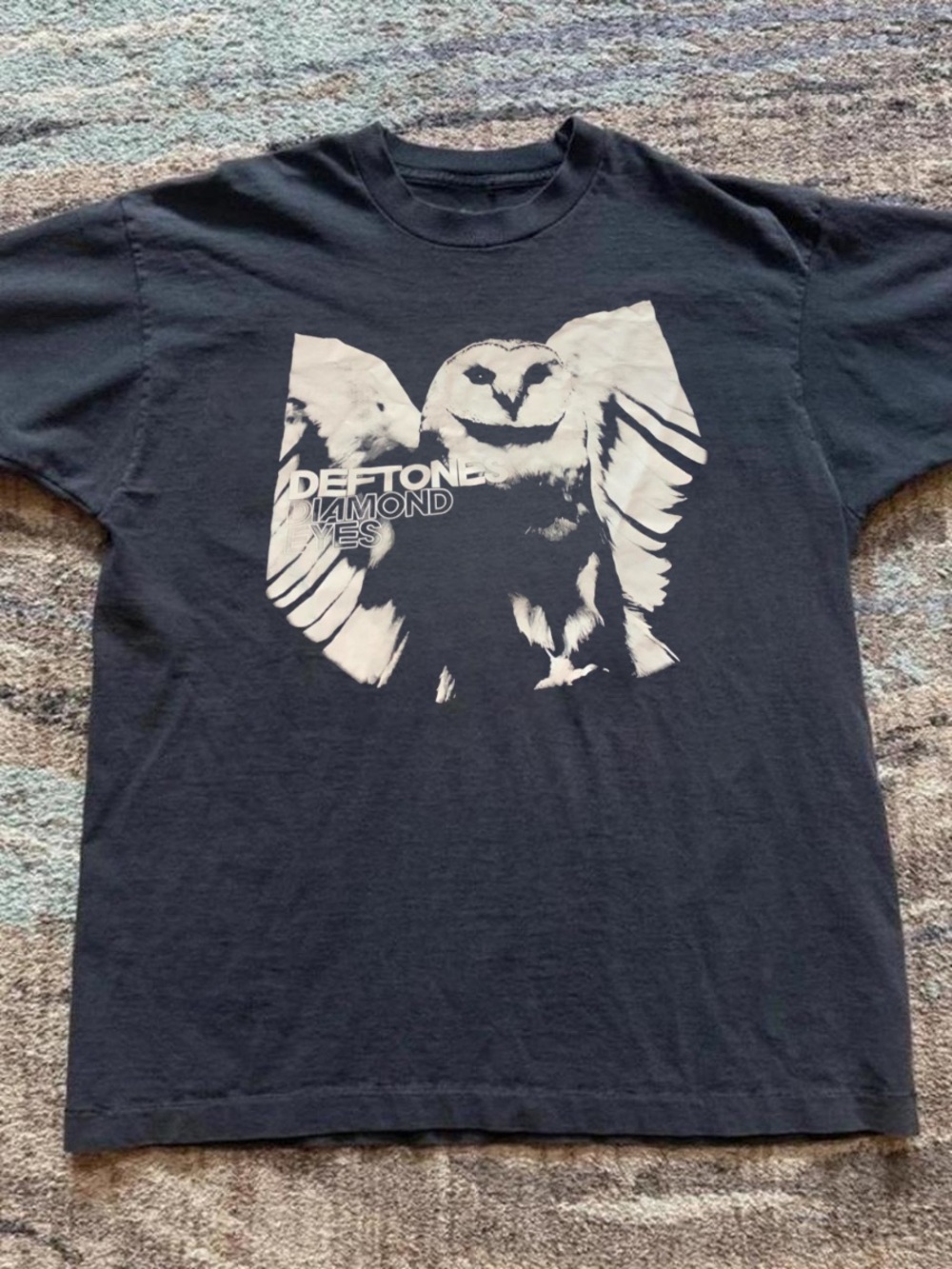 Gildan Black Tee with White Owl Diamond Eyes Graphic
